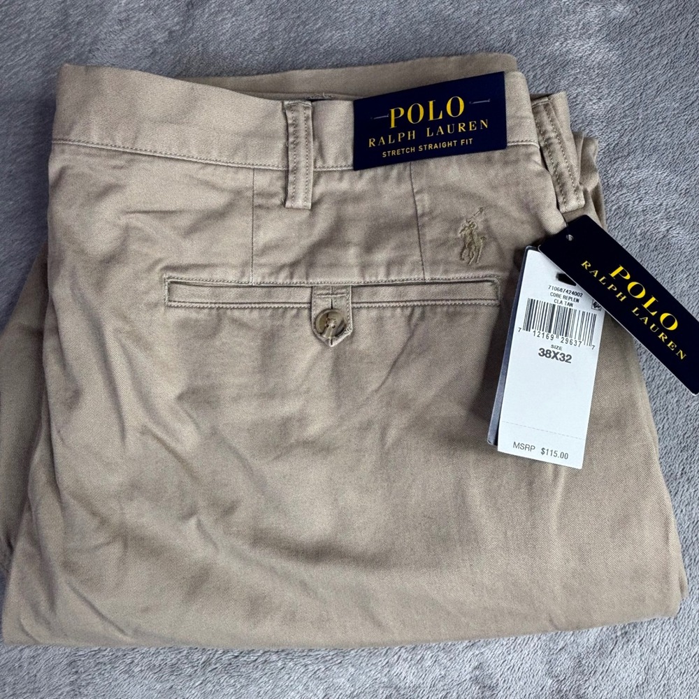 Polo Ralph Lauren Chino Pants Men 38x32 Tan Preppy Stretch Straight Fit New